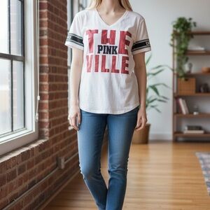 PINK Victoria's Secret Women Medium V-Neck Louisville Cardinal Bling Tee